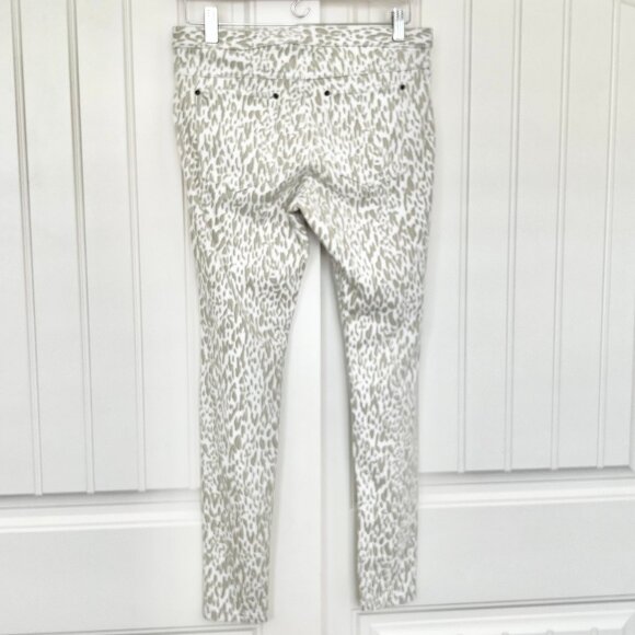 Hue Tan White Animal Leopard Print Mid-Rise Back Pockets Stretch Jegging Large - Picture 8 of 11
